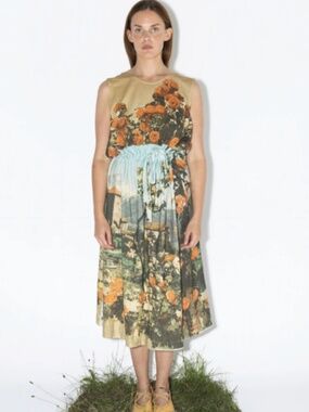 ANNTIAN The Slim Dress In Castel Merano/Tirol Italy Postcard Print Cotton Linen